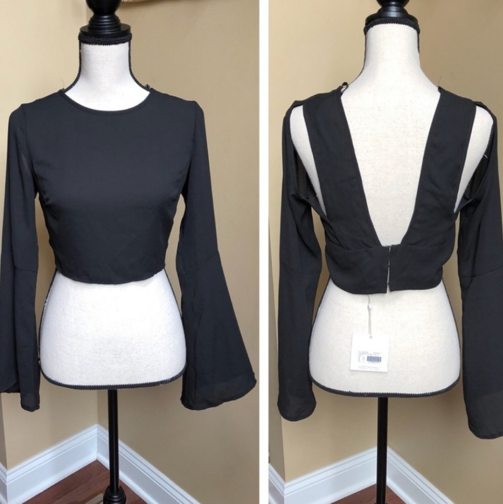 Missguided Flare Sleeve Open Back Crop Top